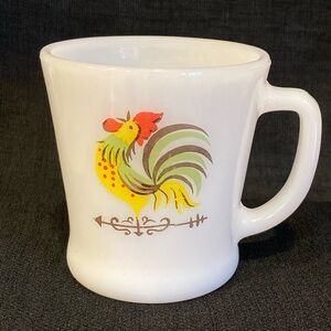 Fire King D-Handle Country Kitchen ChanticleerWeathercock Mug Milk Glass Vintage